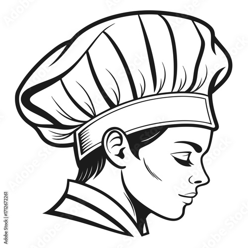 Elegant portrait of a female chef with a chefs hat, showcasing her culinary expertise and dedication to the art of cooking
