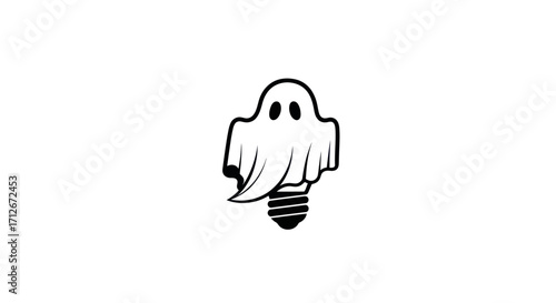 Creative ghost character merged with a light bulb symbol representing innovation and ideas.