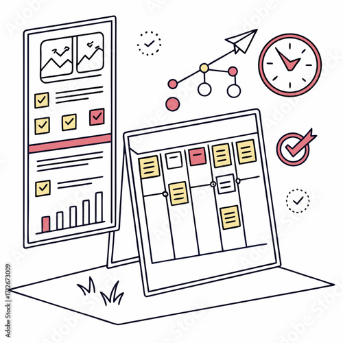 Project planning and task management concept kanban board, timeline, and charts for visualizing workflow, tracking progress, and meeting deadlines
