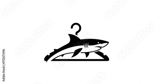 Stylized shark on a clothes hanger graphic design concept.
