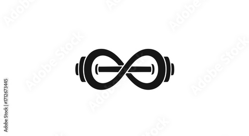 Infinity symbol formed by dumbbells representing endless fitness and strength.
