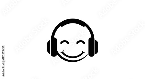 Happy face wearing headphones enjoying music and sound.