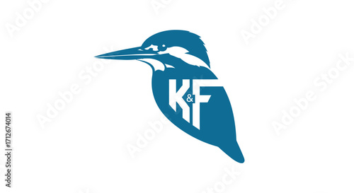 Blue Kingfisher Bird Logo with KF Initials.