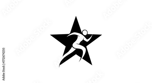 Dynamic runner silhouette inside a bold star symbolizing speed and achievement.
