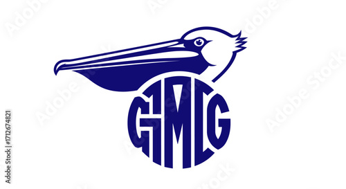 Stylized Blue Pelican Bird Atop GMLC Circle Logo.