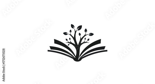 Open book with a tree growing from its pages symbolizing knowledge and growth.