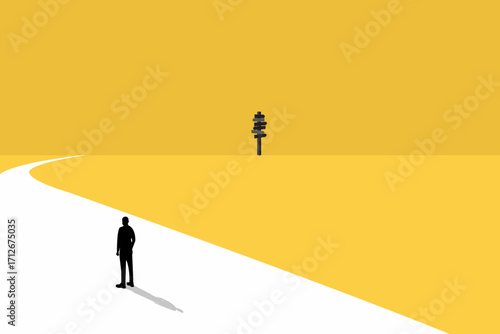 Businessman follow a path for business opportunities. visionary leadership different business routes. Symbol of ambition, motivation and long road ahead