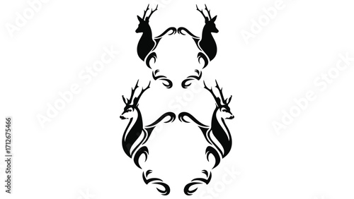 Print"Roe Deer Antler Heads Silhouette | Heraldic Hunting Camms Vector | Wildlife Trophy Clipart"