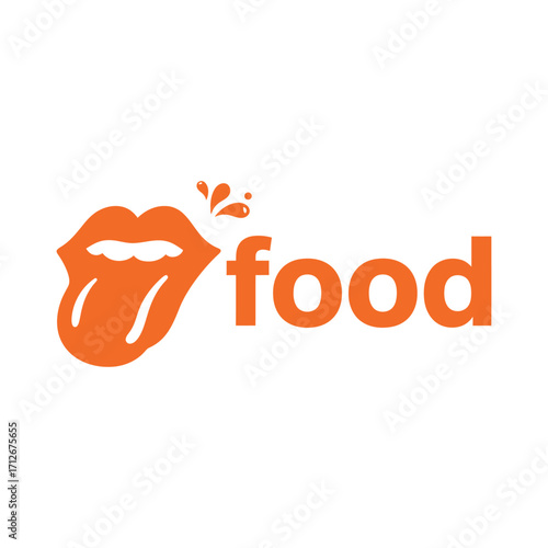 Orange lips and tongue icon for food and taste branding and design