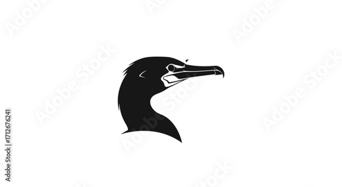 Black silhouette of a cormorant bird head in profile.