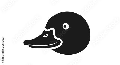 Black and white duck head profile simple illustration.