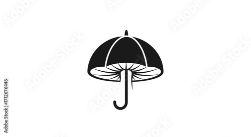 Stylized Mushroom Umbrella Black and White Illustration.