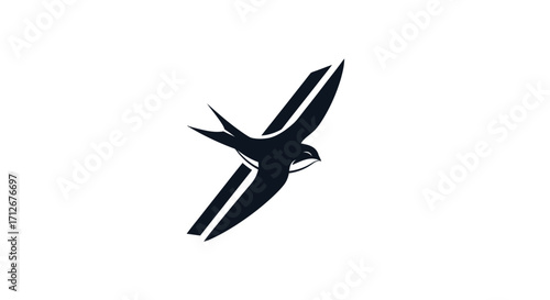 Elegant black swallow bird in flight silhouette icon.