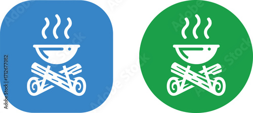 Simple icon of a steaming pot over a campfire, representing outdoor cooking and warmth