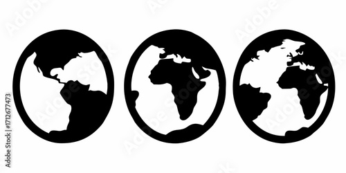 Earth globe icons showing different continents for global business and environment projects