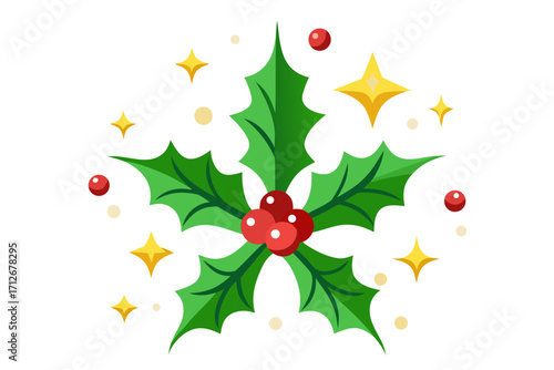 holly and berries vector  isolated on white background