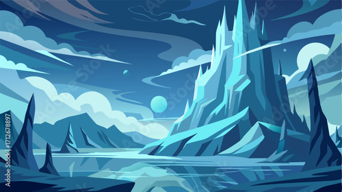 A surreal landscape of towering ice formations sculpted by nature into intricate shapes and patterns creating a dreamlike and alien atmosphere.