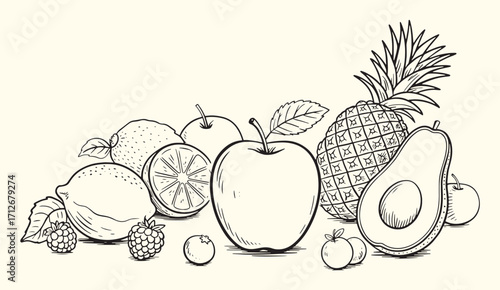 Minimalist hand drawn sketch fruits vector
