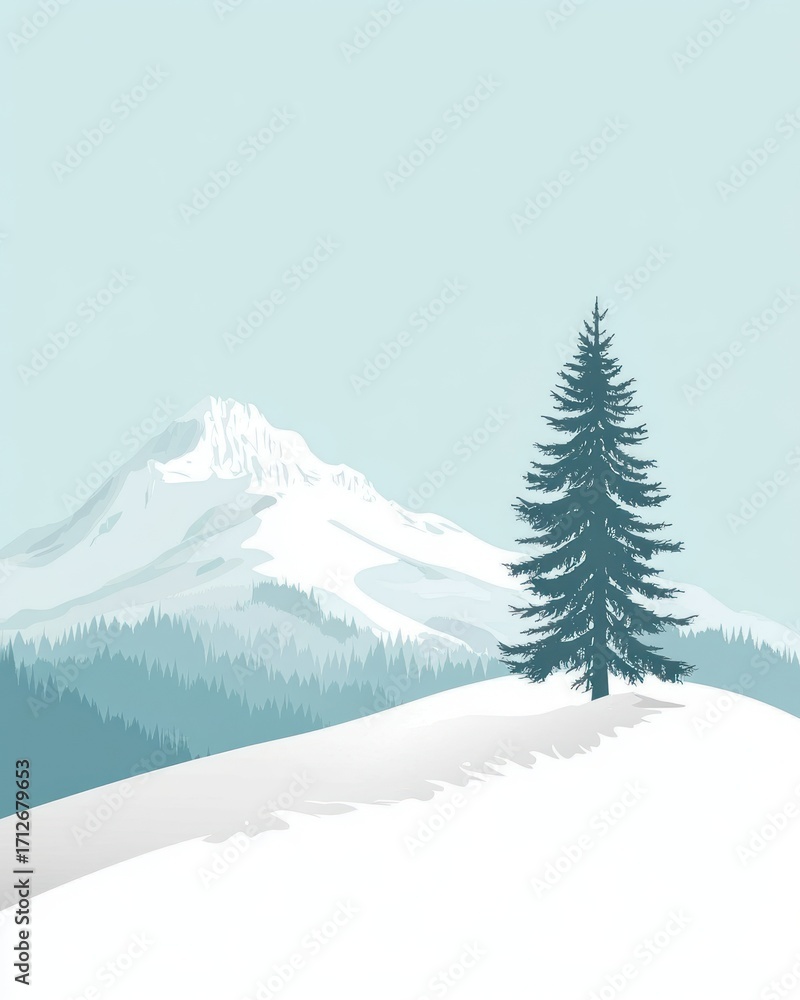 Fototapeta premium Mountain tree pine illustration.