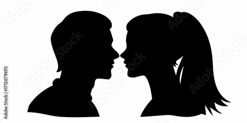 Romantic couple silhouette with longing gaze, perfect for Valentine's Day designs and love concepts