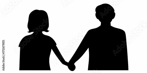 Romantic couple holding hands silhouette in solid black, showing love and connection, vector graphic available