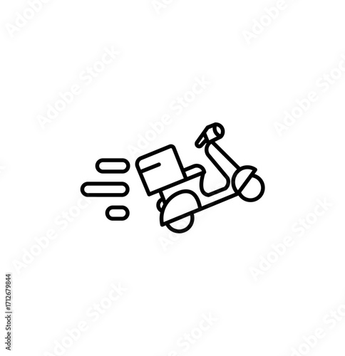 Fast delivery scooter icon with motion lines, representing speedy transportation and logistics services for modern commerce and urban mobility