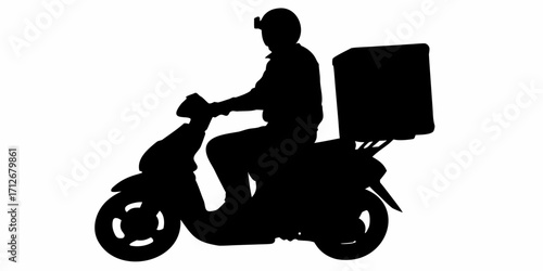 Speedy delivery silhouette on scooter: Fast reliable service transporting goods to your door, convenient