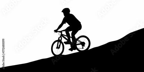 Mountain biker conquering steep hill, dynamic silhouette conveys adventure and fitness challenge