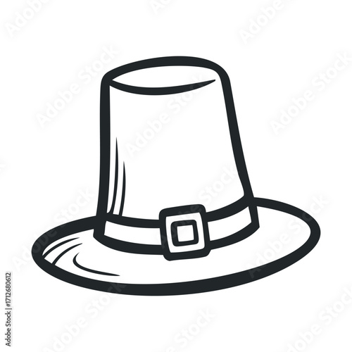 Traditional pilgrims hat for Thanksgiving celebration and decoration. Vector line illustration