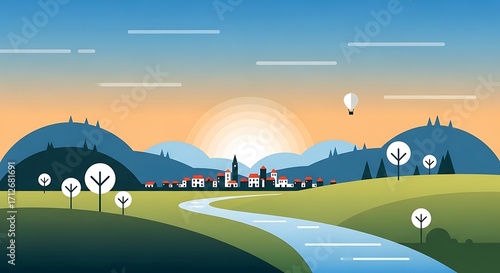 Sunrise over Scenic River Valley Village.