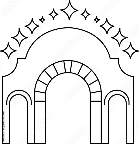 Shimmer Market Arches Coloring Page, Festive Bazaar Night Illustration