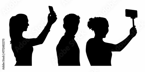Silhouetted People Taking Photos Together for Memories and Sharing on Social Media Platforms