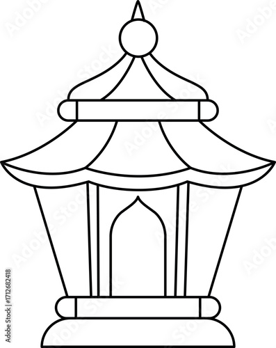 Festival Lantern Street Coloring Page, Glowing Cultural Celebration Illustration