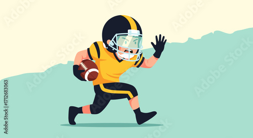 Cartoon American Football Player Running with Ball.