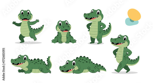 Cute Cartoon Alligators Set Collection.