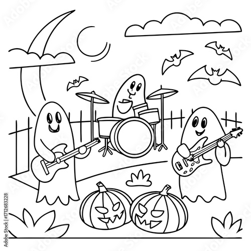 Ghost Rock Band Halloween Coloring Page