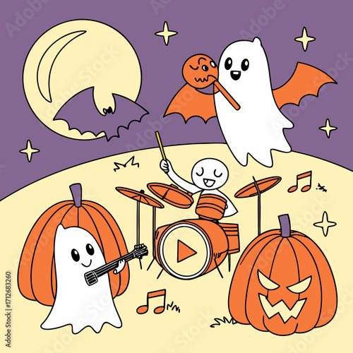 Ghost Rock Band Halloween Coloring Page