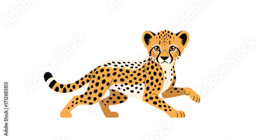 Cute Cheetah Cub Running Fast in African Savannah.