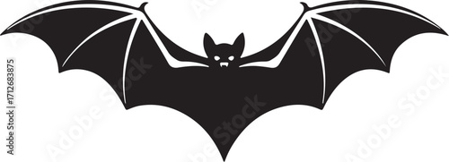 Flying Bat Silhouette with Outstretched Wings ,  bat silhouette flapping wings for Halloween design , spooky season decorations 