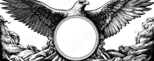 Ornate vintage frame with falcon and banner design for creative prints