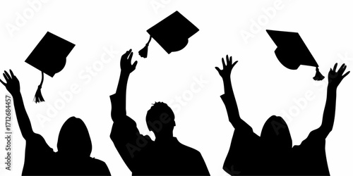 Excited graduates celebrate graduation, throwing caps in the air with joy and accomplishment