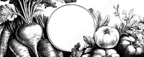Vintage frame with fresh vegetables for organic design and label art