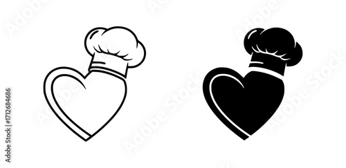 Outline and solid black vector logo of love for cooking
