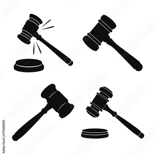 Silhouettes of court gavel on transparent background