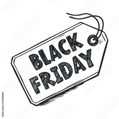 Exciting deals for Black Friday shopping event and savings. Vector hand drawn illustration