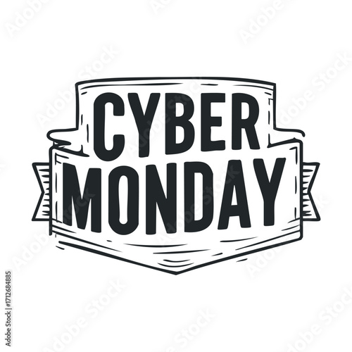 Cyber Monday sale promotion for online shopping and discounts. Vector line illustration