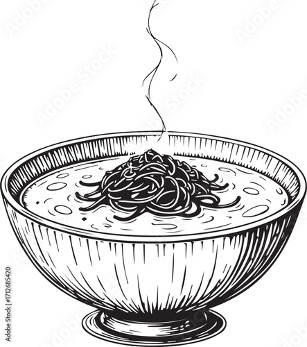 Bowl of Steaming Pasta: This hand-drawn sketch captures the warmth and comforting appeal of a bowl filled with pasta, a classic comfort food.