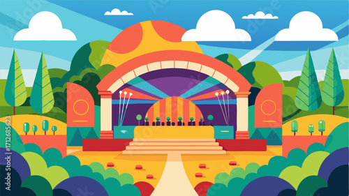 A colorful outdoor amphitheater hosting concerts and events throughout the summer months.