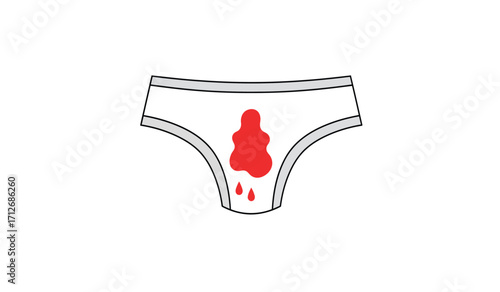 Visual representation of menstrual underwear showing red blood stains symbolizing period blood and hygiene awareness isolated on white background