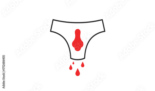 Menstrual period blood stain on underwear icon graphic symbolizing women's health menstruation cycle and hygiene product needs isolated on white background